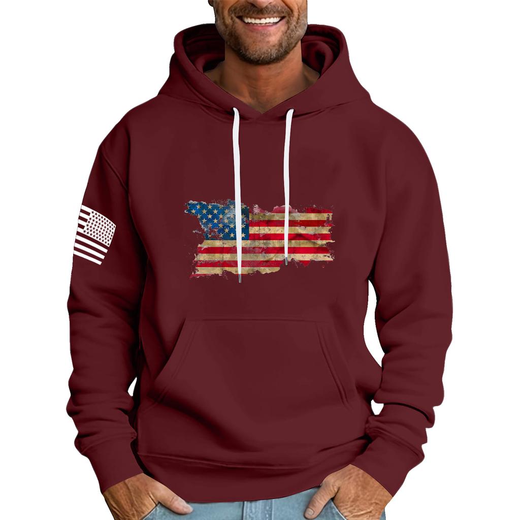 Men's Loose Flag Printed Hooded Sweatshirt Men's Casual Fashion Sports Sweatshirt