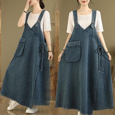 Damen Retro Denim Latzrock - Lockerer Übergrößen-Stil für Frühling und Herbst
