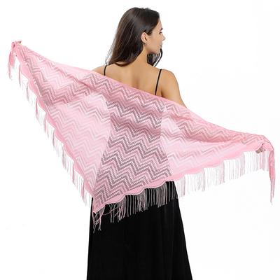 Eleganter Wellenförmiger Dreiecksschal aus Spitze Hohlmaschen Dünn Atmungsaktiv Quastenschal Party Abendkleid Vielseitiger Schal