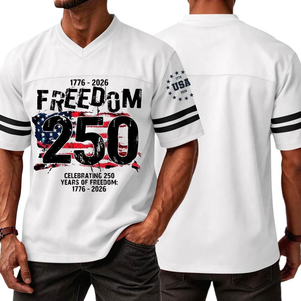 Casual V Neck Jersey Short Sleeve Sports T Shirt Celebrating 250 Years of Freedom 1776 2026 Lightweight Breathable Athletic Top