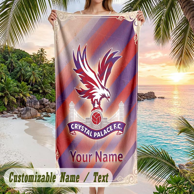 Beach Towel Crystal Palace Print Custom Name Text Soft Towel for Swimming Pool