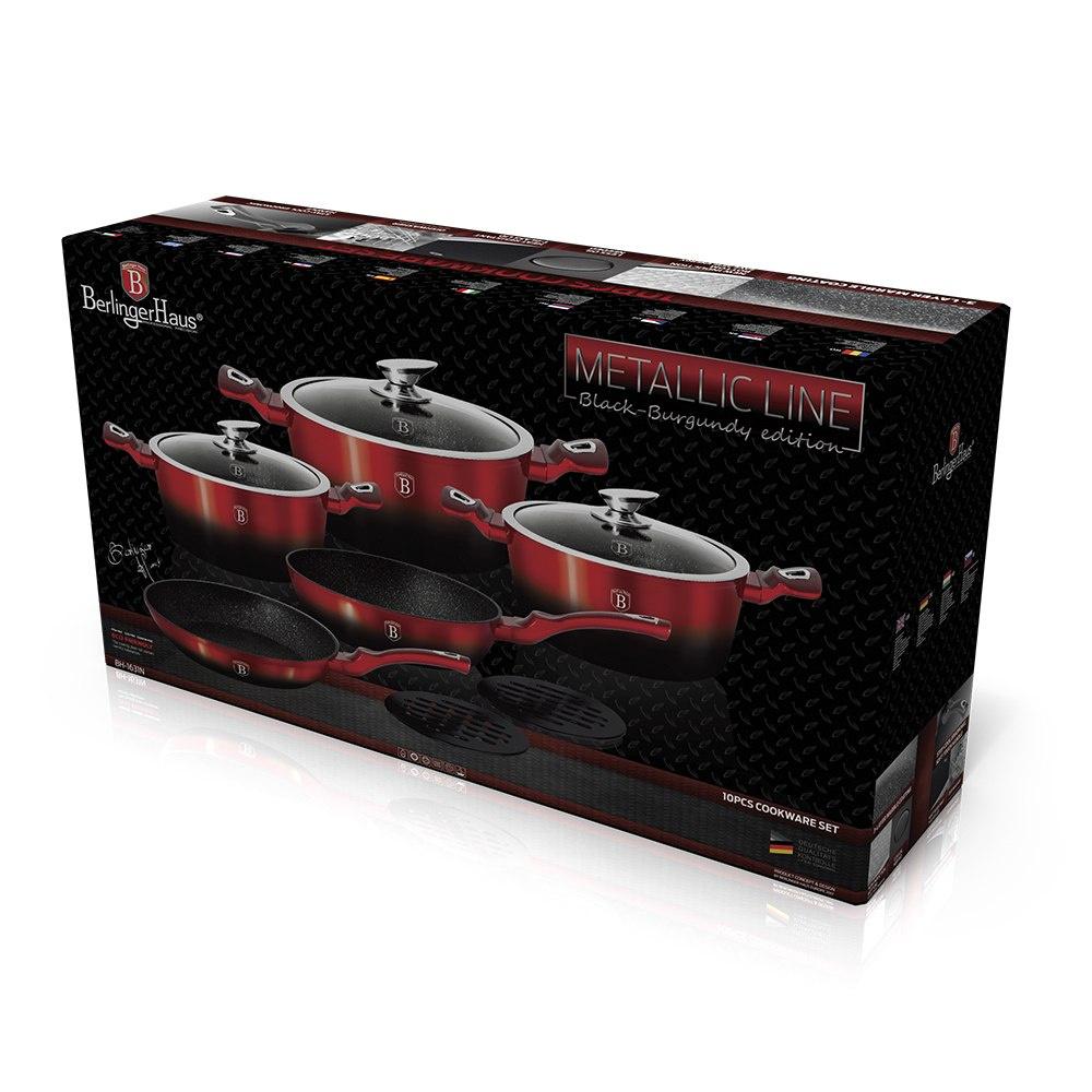 Berlinger Haus Bh-1631 Burgundy Metallic Granite Cookware Set 10 Pieces