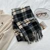 New Classic Korean Style Double Sided Plaid Tassel Scarf for Women Winter College Style Couple Versatile Warm Scarf
