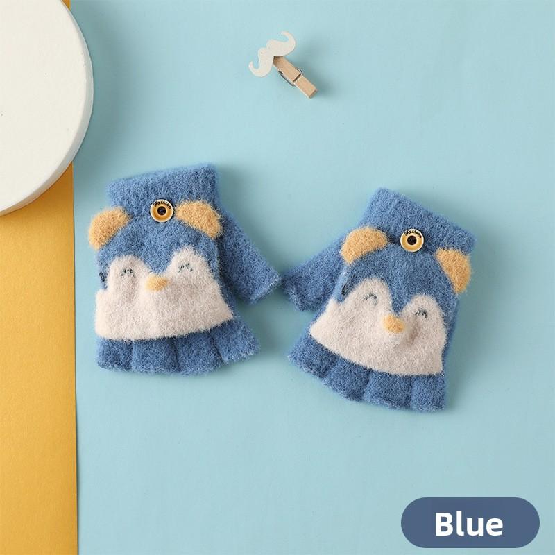 

Baby s Knitted Gloves for Autumn & Winter: Fleece-Lined, Warm, Cartoon-Printed, Adorable Flip-Top Half-Finger Gloves for Boys синій