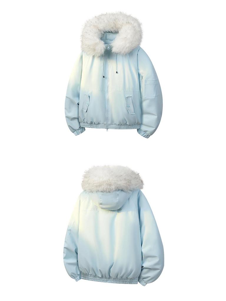 Winter Cotton Hooded Jacket with Removable Fur Collar - Windproof, Warm, and Lightweight for Couples