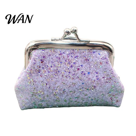 Coin Purse with Secure Closure Sequined Pouch, Women Glitter Mini Change Tiny Wallet for Coins Kiss Lock Cash Jewelry Small Accessory Pouch фиолетовый