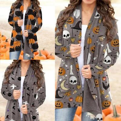 Halloween Print Cardigan for Women Open Front Knit Sweater Long Sleeves Cardigan