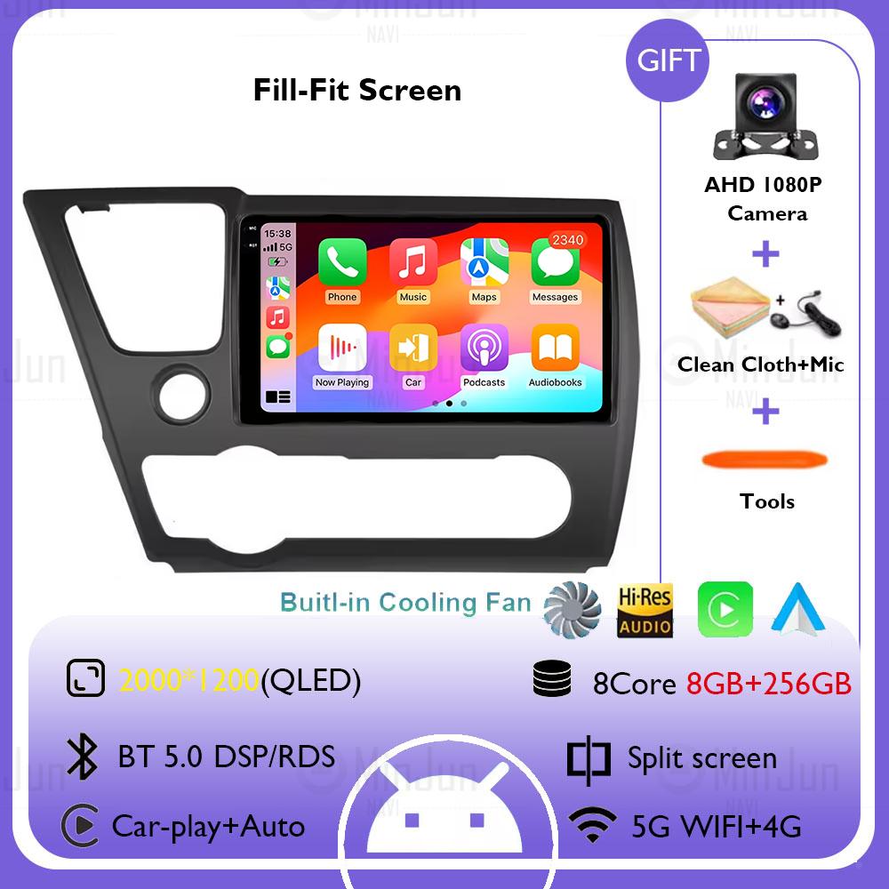 Wireless CarPlay Auto Multimedia GPS for Honda Civic 9th 2013 2014 2015 2016 2017 2018 2019 Android 14 Car Radio Head Unit