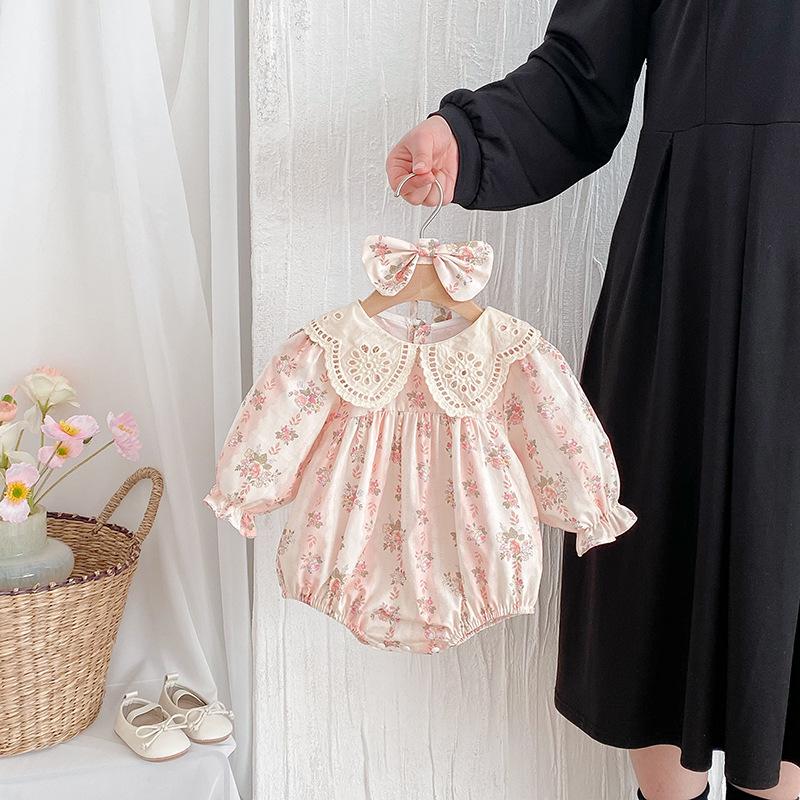 Girls Autumn Korean Version Crawling Suit Long Sleeved Triangle Jumpsuit A-class Baby Children s Clothing Daily Theme Outfit 66cm