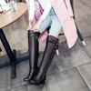 Übergröße Superhoher Dicker Absatz Klassischer Retro-Stil Ritterstiefel Reißverschluss Doppelreihe Lederschnalle Damen Overknee-Stiefel