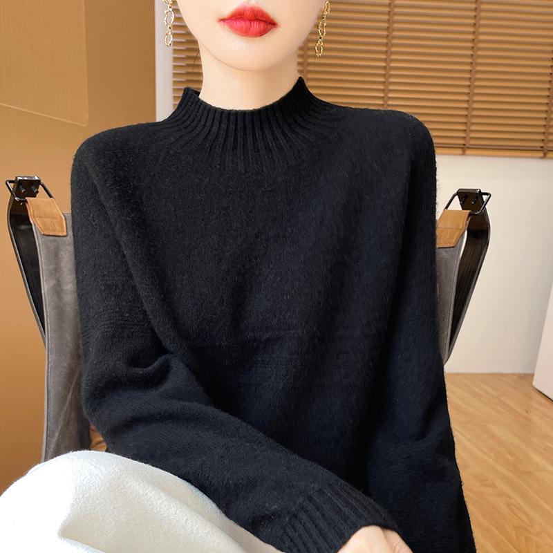 

Женский свитер из рыхлой вязки с высоким воротником - Уютный топ на осень/зиму S (90-100 jin)