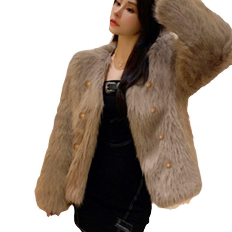 Autumn and winter new faux fur coat fox fur young short V-neck temperament fragrant fur top