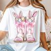 Osterhase Stiefel T-Shirt Niedliche Hasenohren Eier Shirt Frühling Osterpullover Pastell Osterhemd Frohe Ostern Shirt