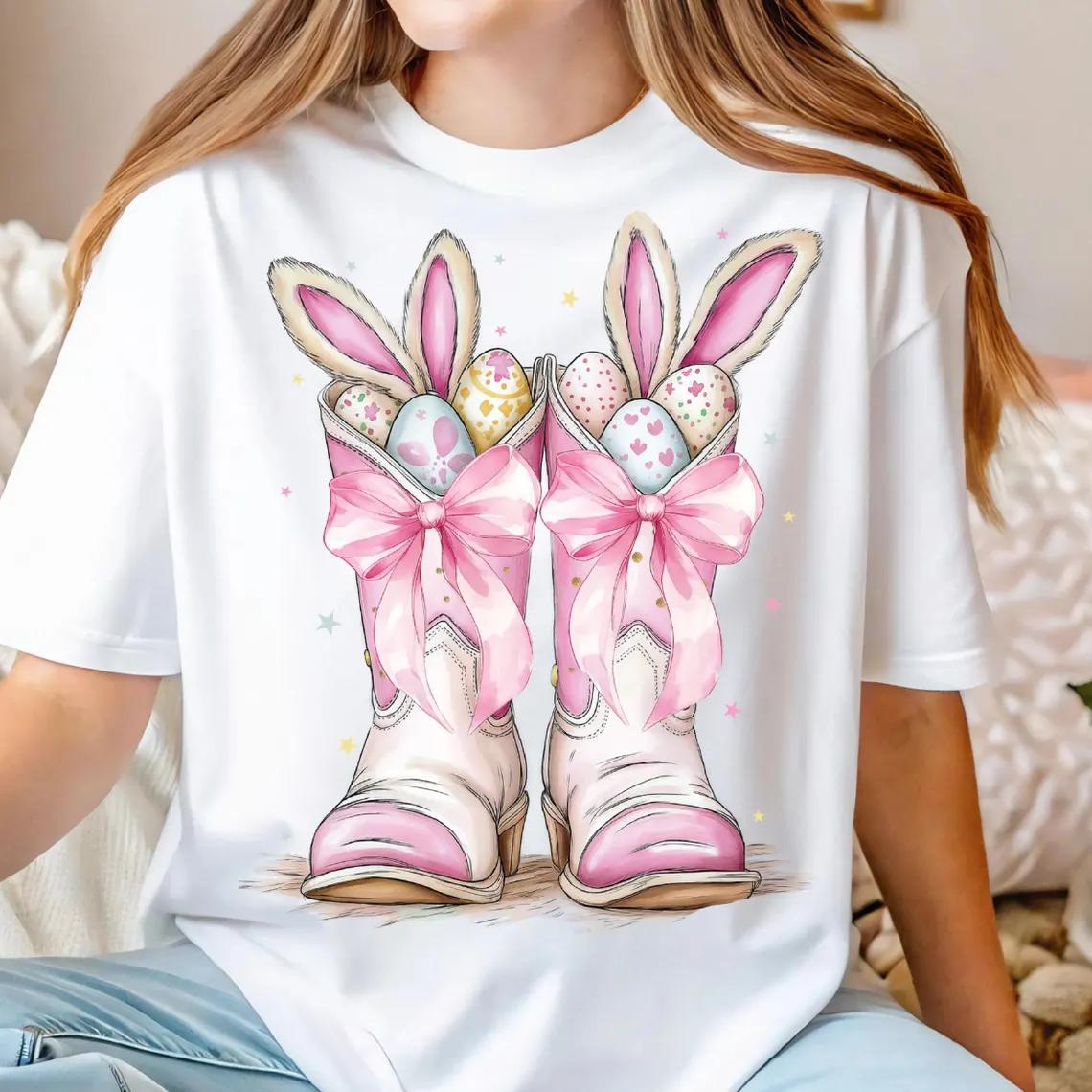 

Easter Bunny Boots Tshirt Cute Bunny Ears Eggs Shirt Spring Easter Sweater Pastel Easter Shirt Happy Easter Shirt 4XL