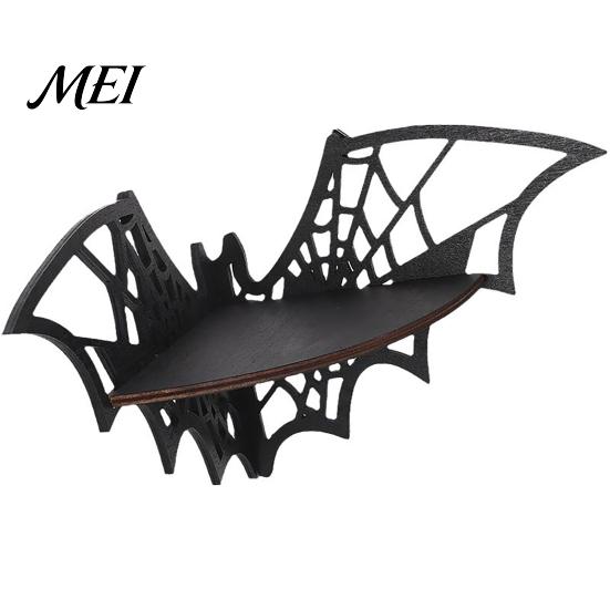 Curio Display Shelf Halloween Bat Corner Shelf, Decorative Wooden Wall Mount Home Decorations Spiderweb Design Gothic Floating Rack for Home, Bedroom,
