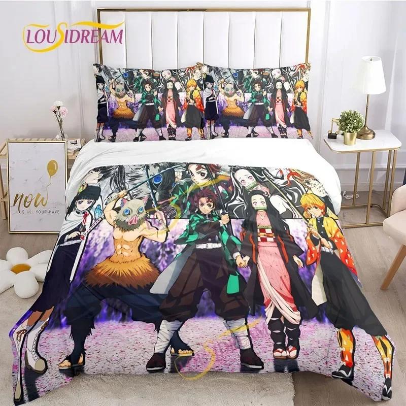 

Demon Slayer s Japanese cartoon style children s Print bedding set Duvet set comfortable bed size children s girl boy gift EU Single(135*200cm)3pcs