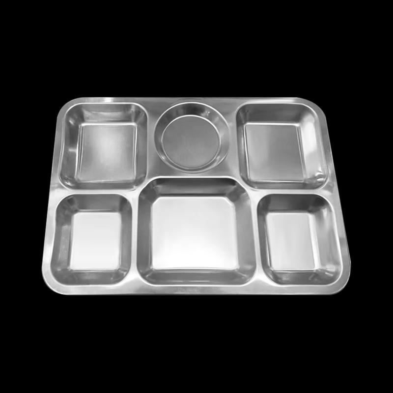 Jiwanggu 304 Stainless Steel 6-Compartment Deep Cafeteria Tray