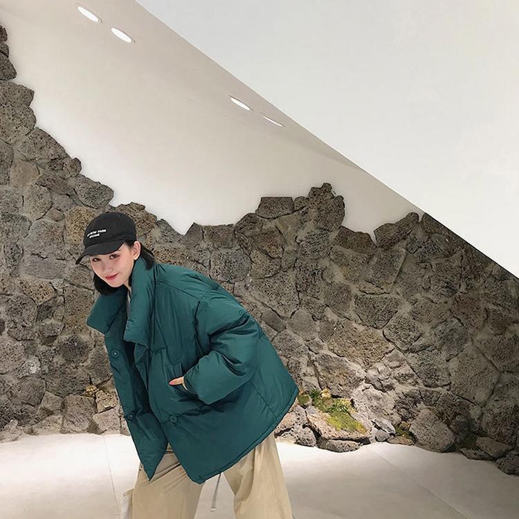 Giacca invernale da donna colletto alla coreana solido nero bianco piumino femminile piumino ampio oversize da donna corto