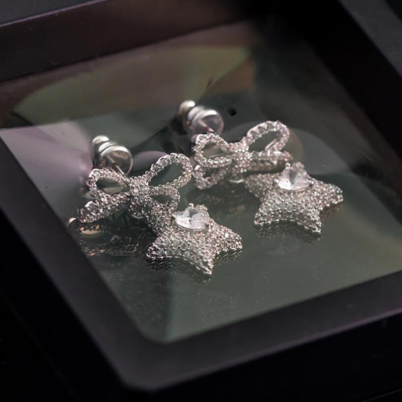 

Super fairy zircon bow star stud earrings niche design high-end earrings women s fashion cold wind earrings