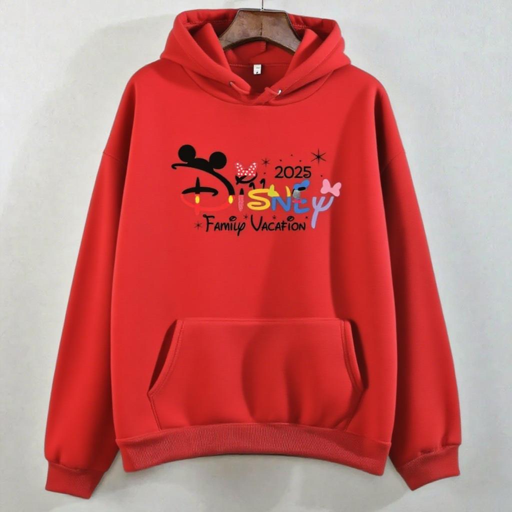 Disney Parent-Child Wear Fun 2025 Disneyland Travel Pattern Multi-Color Hoodie Women's Kawaii Pullover Casual Couple Sweatshirt