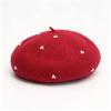 Vintage Wool Beret Pearl Rhinestone Decor Women Autumn Winter Hat Multi Color