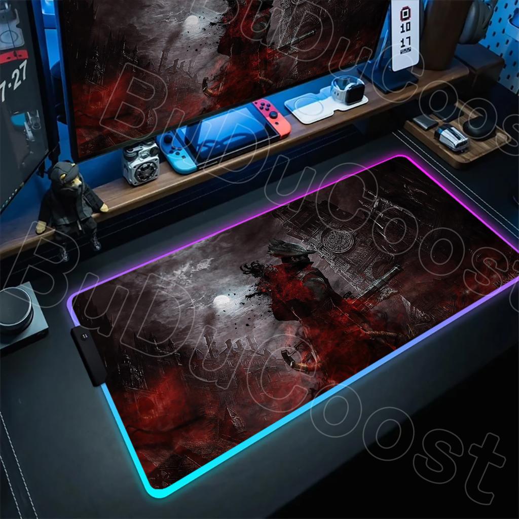 B-Bloodborne Large Gaming RGB Mouse Pad Office Laptop Accessories Non-Slip Rubber Mousepad Anime Cartoon New HD Desk Mats Carpet