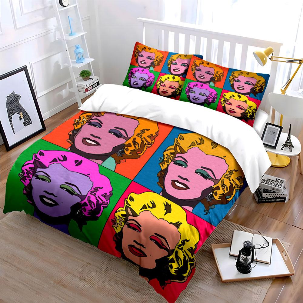 Pop Art Style Colorful Portrait Bedding Duvet Cover Set Duvet Cover Pillowcases (1*Duvet Cover 2*Pillowcases, Without Duvet Insert)