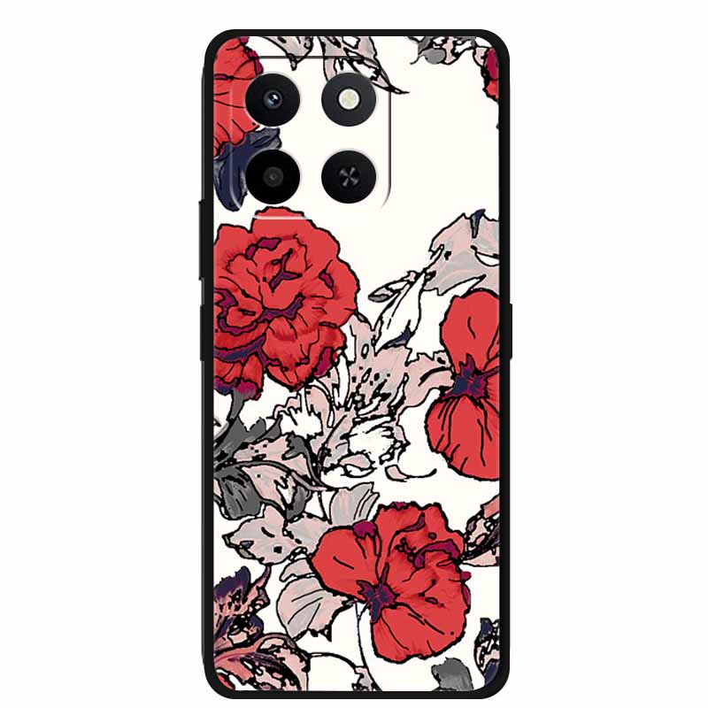 3D Emboss Case For Honor Play 10T 400 Smart 4G 5G Relief Flower Back Cover Black TPU Silicone Soft Case For Honor X7d 4G 5G Para