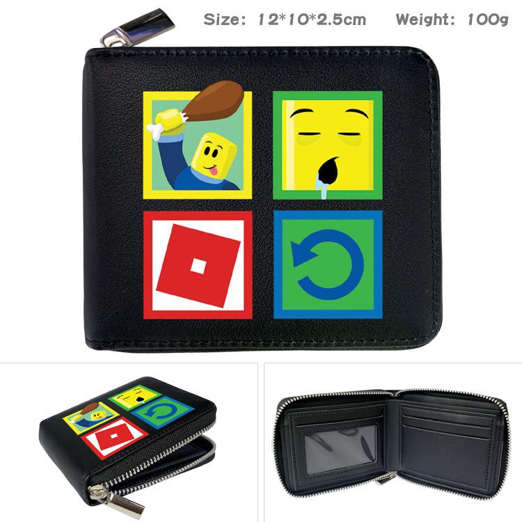 Carteira PU com Zíper ROBLOX - Tema de Jogo Virtual Dobrável Porta-Moedas Curto Porta-Cartões Preto 1 unidade