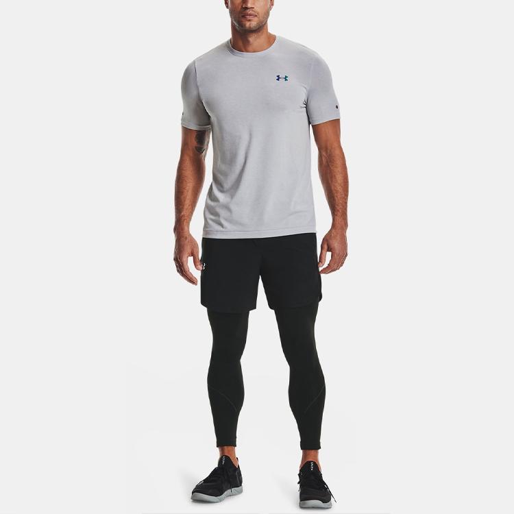 Under Armour Rush Series Solid Color Logo Training Slim Fit Printed T-Shirt Men Tops Halo-Gray 1361130-014