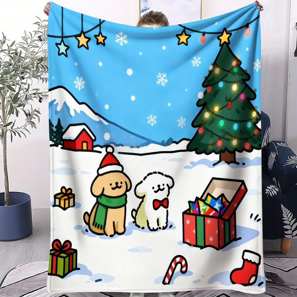 Cute Cartoon Line Puppy Maltese Printed Soft Plush Blanket Warm Blanket for Sofa Bed Suitable for Birthday Girls Christmas Gifts