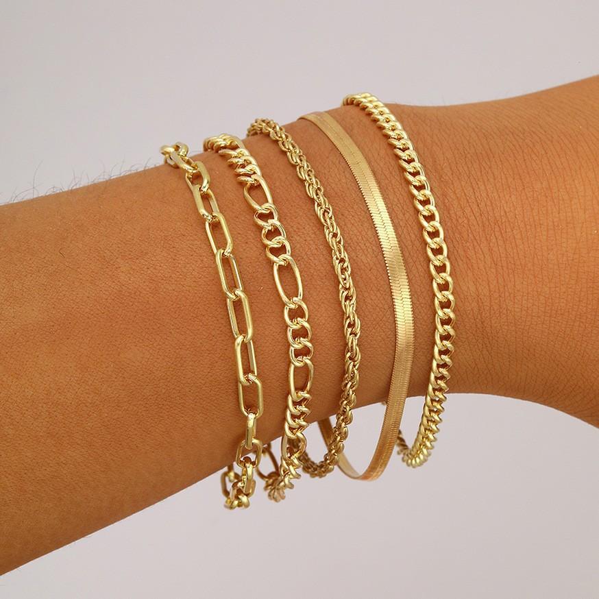 New 6 Pcs Gold Color Bracelet Set Boho Retro Thick Twist Cuban Chain Bracelet for Women 2026 Trendy Quality Jewelry Gifts