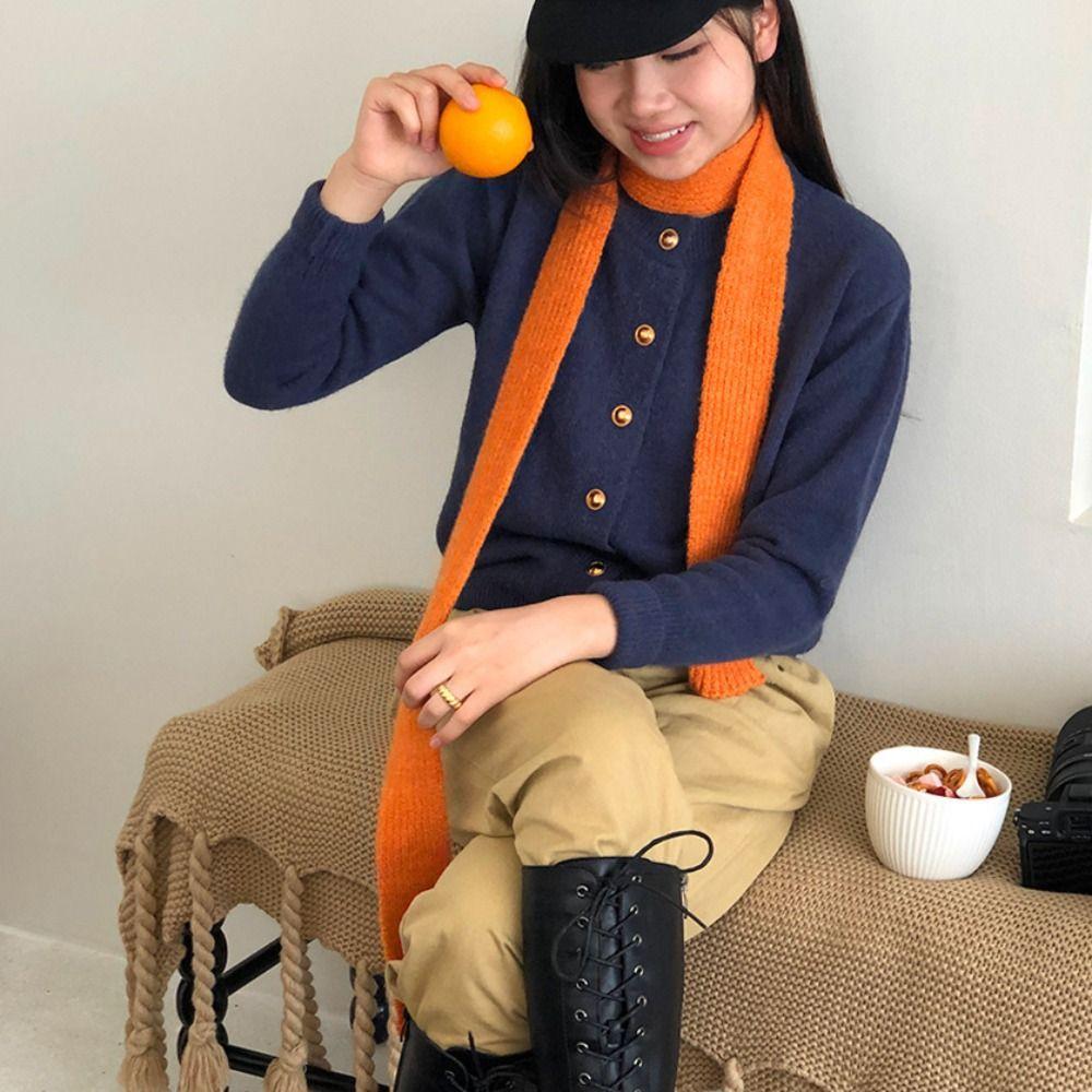 Solid Color Knitted Scarf Y2K Long Narrow Scarves Cool Wool Shawl Streetwear