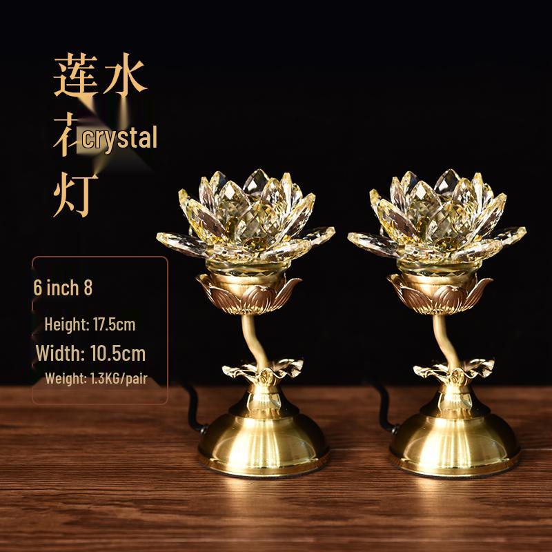 Seven-Color LED Crystal Lotus Lamp for Buddha and Guanyin Offerings