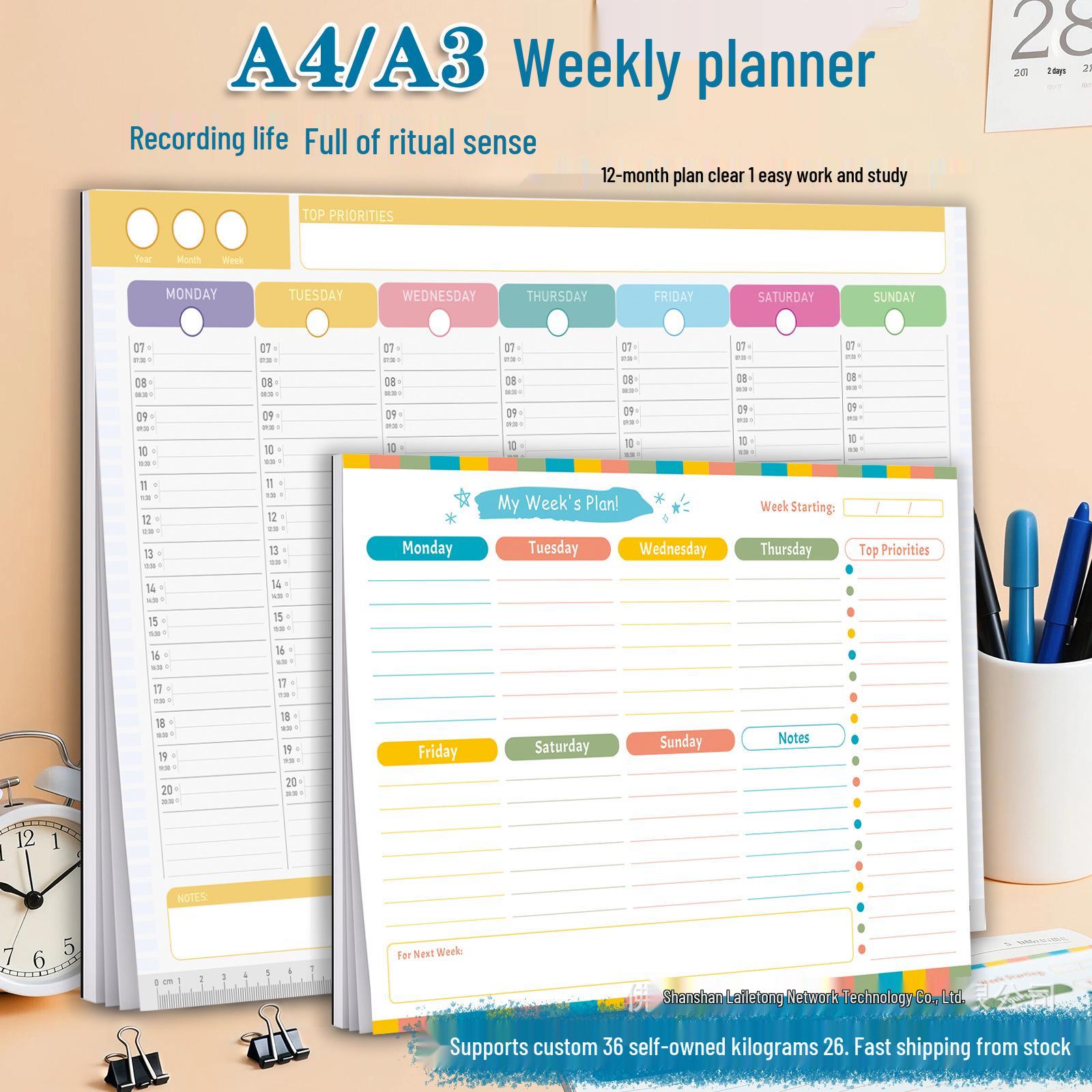 TK Best Seller A4/A3 English Weekly Planner - 12-Month Edition A4 Weekly Planner (52 Weeks)
