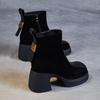 Johnature Stivali alla moda con tacco alto per donna, stivali Chelsea in vera pelle con tacco spesso e bassi in pelle di mucca