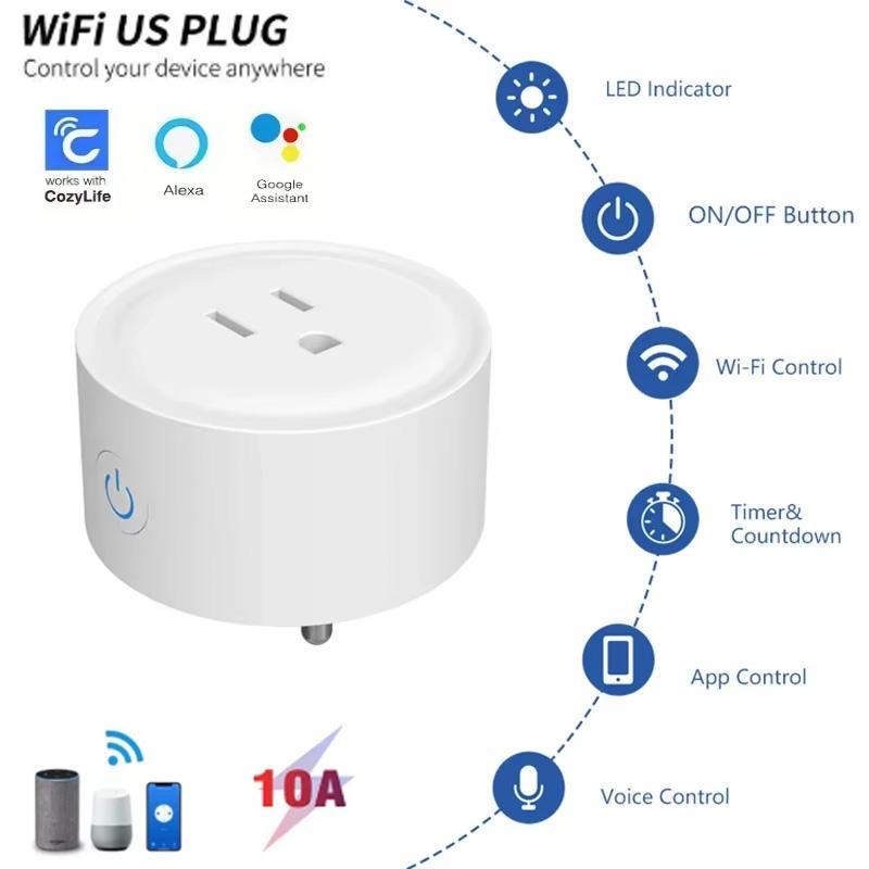 100-240V Wifi Smart Plug US Standard Wireless Outlet 10A APP Remote Voice Control Timing Switch Support Alexa Google Assistant