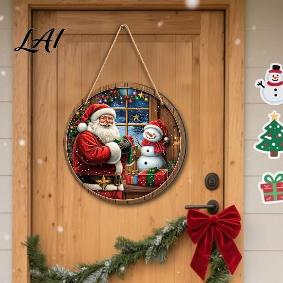 Christmas Tree Hanging Wood Decor Santa Wooden Round Wall Decor Vintage Ornaments Party Supplies Sign for Door Window Wall Farmhouse Holiday