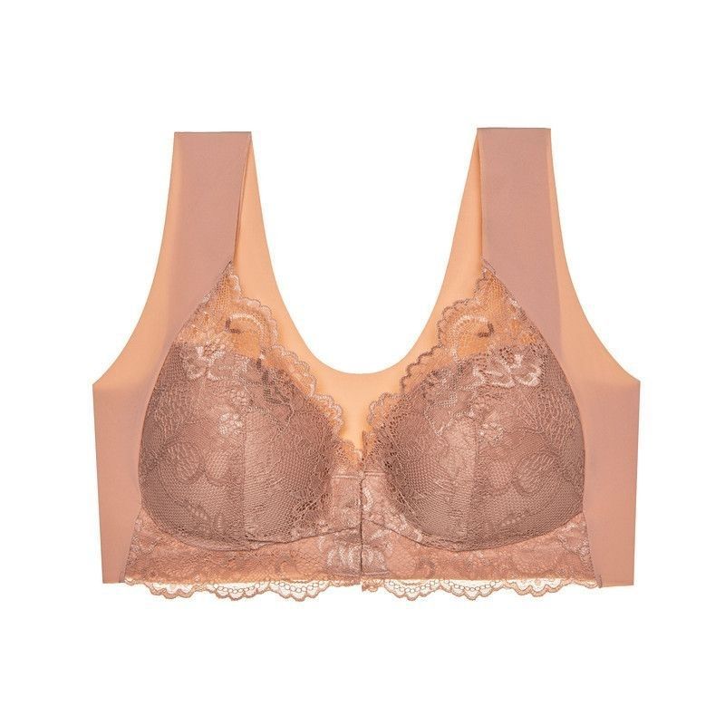 Pink Lace Front Closure Wireless Seamless Bra with Wide Comfort Straps