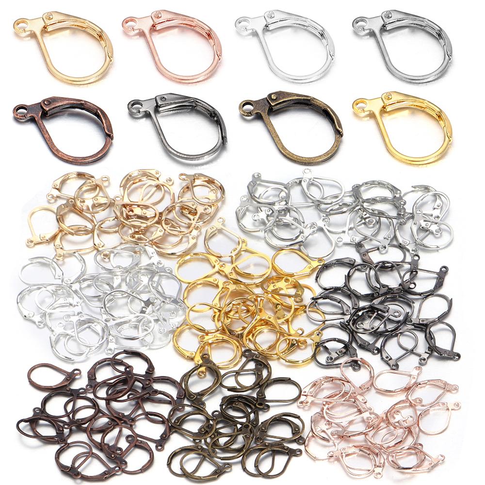 50pcs/lot Hypoallergenic French Earring Hooks Gold Color D-Shape Earring Clasps Wire For DIY Earrings Jewelry Making Accessories