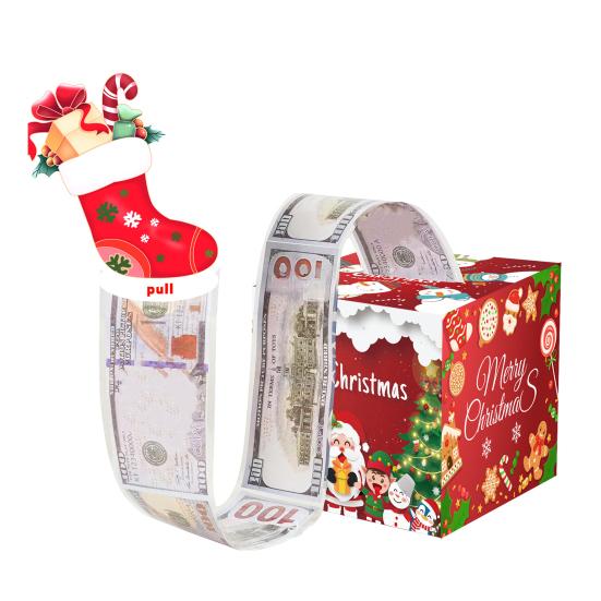 Christmas Money Box Pull-out Cash Gift Box DIY Holiday Money Gift Box with Transparent Bags Christmas Money Holder Pull Box for Kids Adults