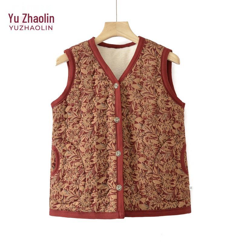 YUZHAOLIN Women's Mid-Aged & Elderly Thickened Velvet-Lined Cotton Vest
