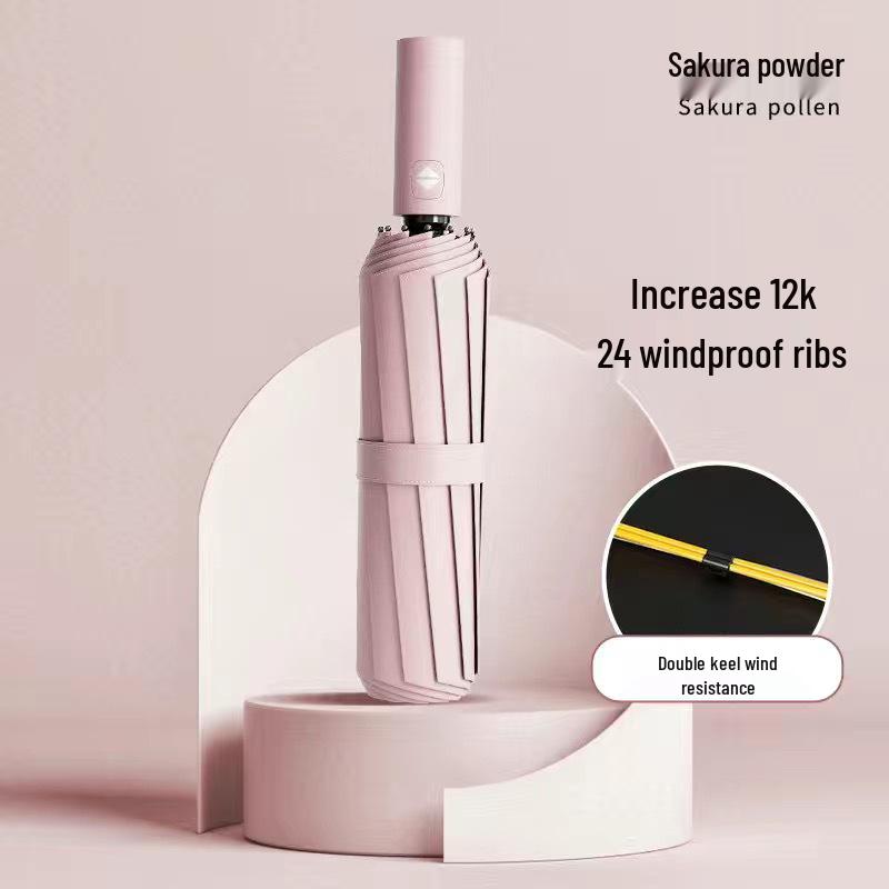 24-Rib Reinforced Automatic Folding Umbrella with UV Protection