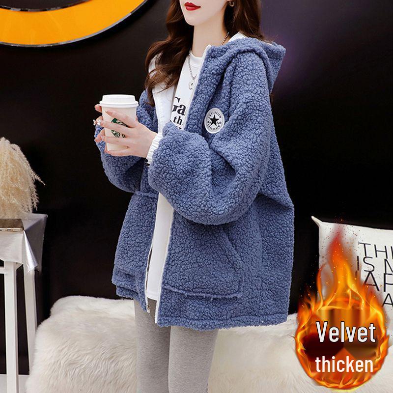 Reversible Women's Lambswool Hooded Sweatshirt - Fleece-lined, Thick Cardigan for Autumn/Winter