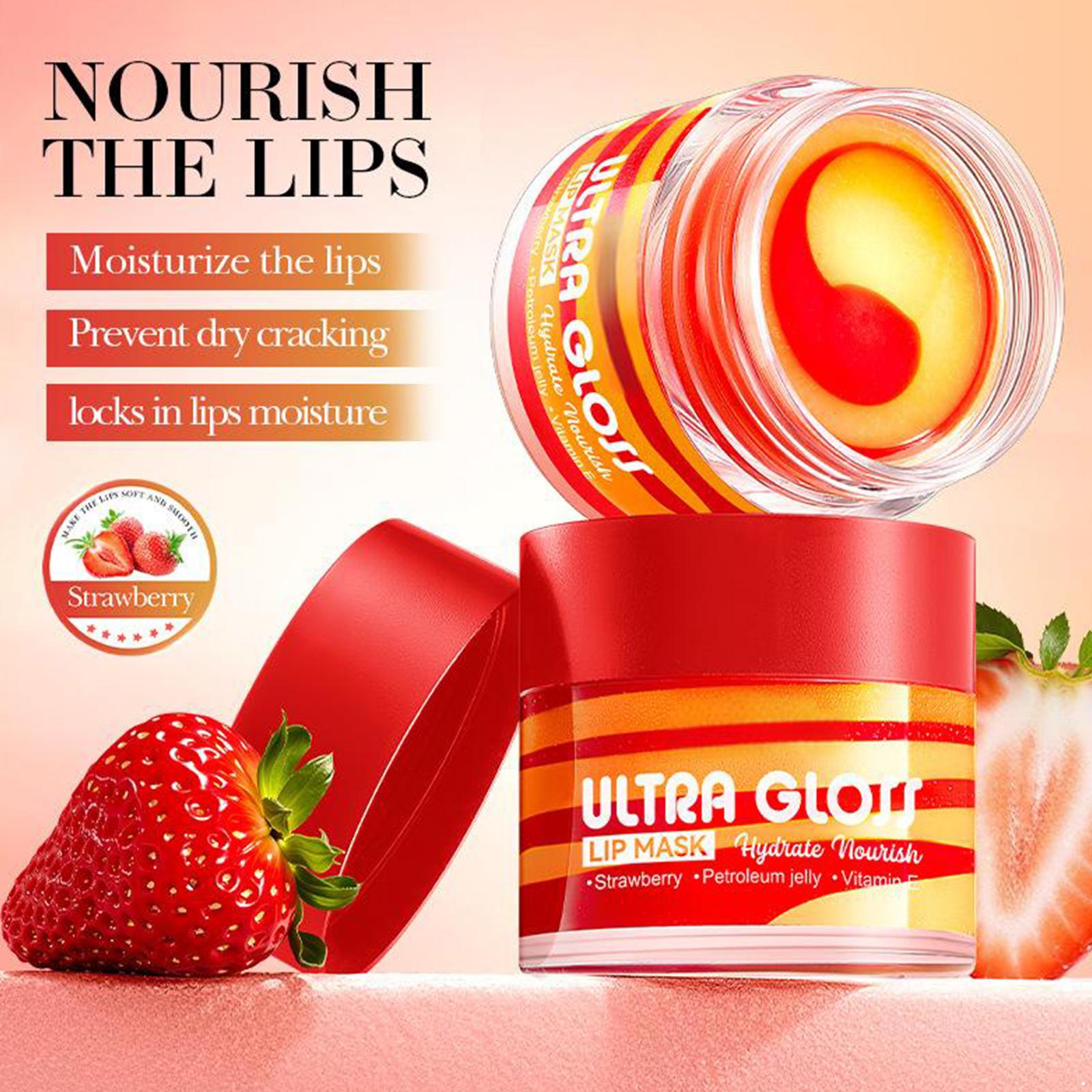

Клубничная ночная маска для губ, ночной уход за губами, уход за губами, увлажнение, восстановление для сухих потрескавшихся губ, мягкие и напитанные One Size красный