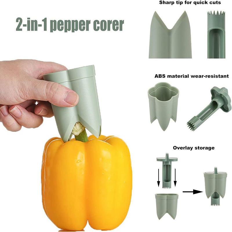 2-in-1 Fruit Pepper Corer Manual Seed Extractor for Red Yellow Green Peppers Versatile Tool for Kitchen Home Use