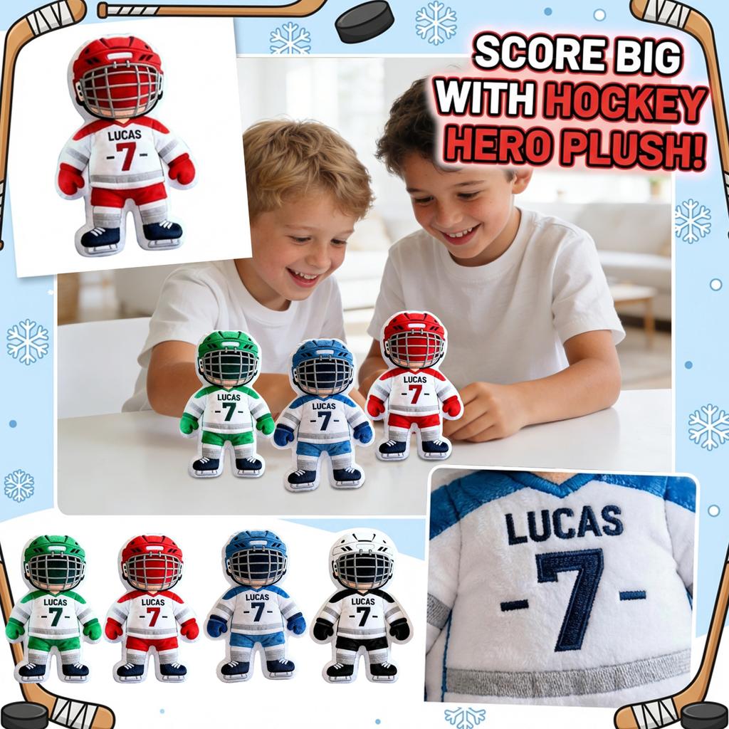 Plush Hockey Player Toy Soft Stuffed Figure with Helmet and Protective Gear Number Seven Design for Kids and Collectors