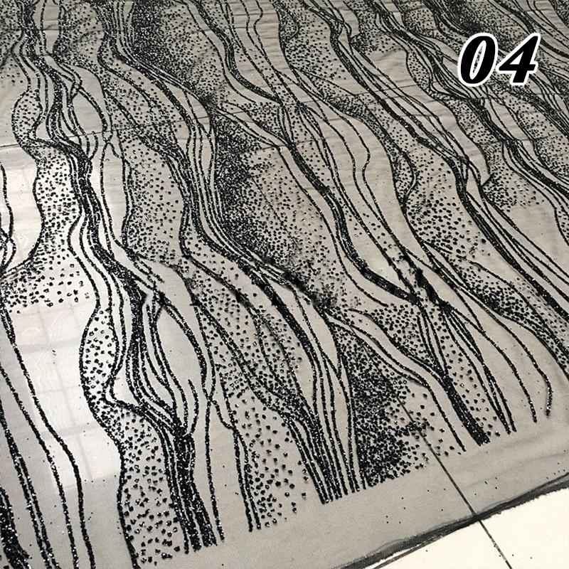 Glitter Sequin Lace Fabric Iron Bronzing Wave Pattern Polyester Material Bridal Wedding Party Evening Dress Fabric DIY Textile