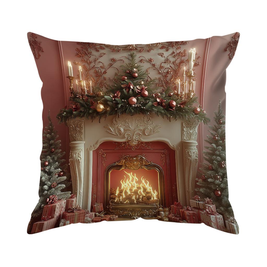 Retro Christmas Illustration Cushions Pillowcase Polyester Cushion Cover Throw Pillow Sofa Decoration Pillowcover Home Decor