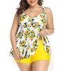Costumi da Bagno da Donna Taglie Forti con Fiori Vita Alta Boxer Set Tankini da Spa Beachwear